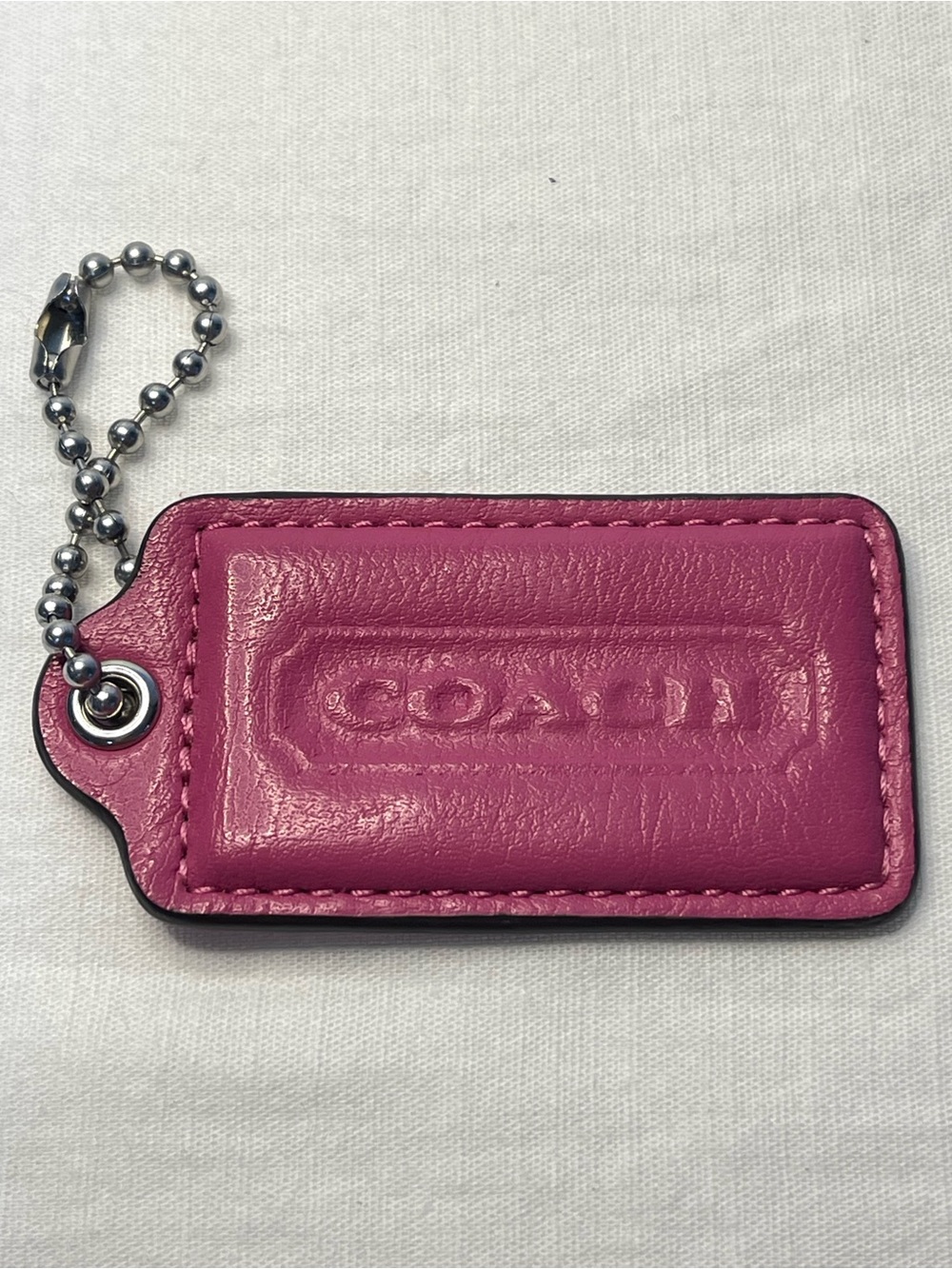 Coach Pink Leather Hang Tag  with Silver Ball Chain